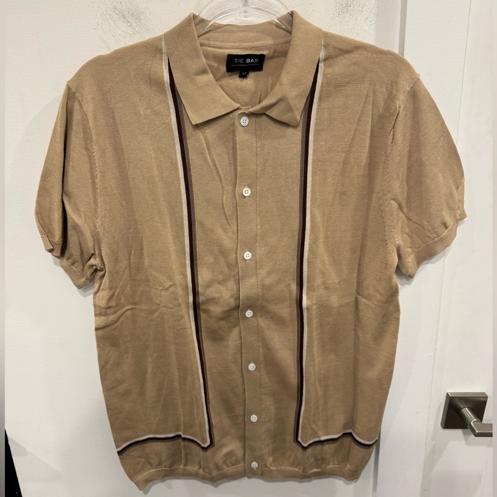 The Tie Bar Beige and Brown Men's Casual Shirt